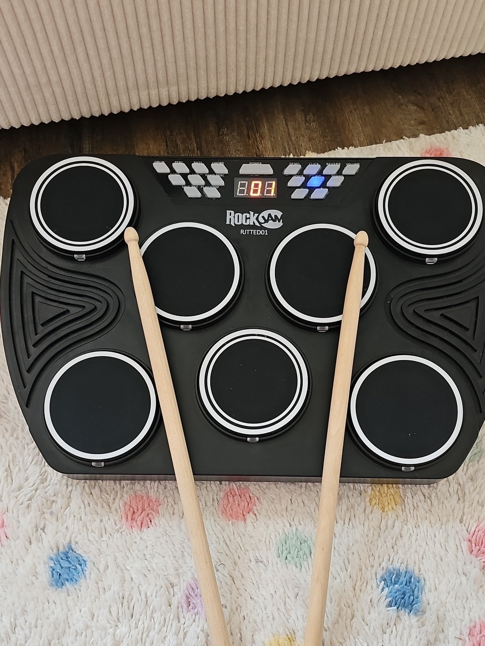 RockJam Tabletop 7-Pad Electronic MIDI Bluetooth Drum Kit
